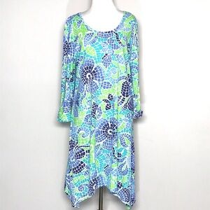 Caribbean Joe Women’s Green & Blue Mosaic Swing Dress Size Large NWOT